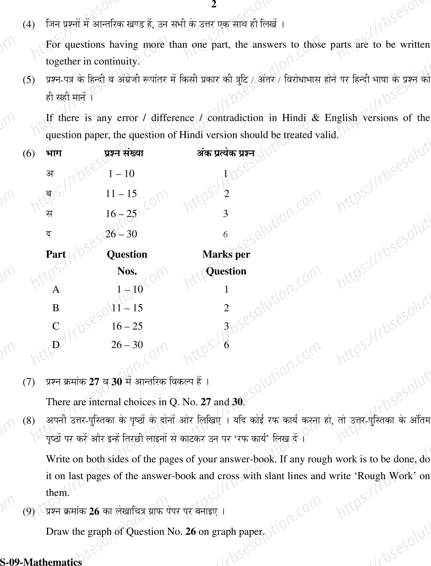 RBSE Class 10th 2020 Mathematics Model Papers Sample Papers 1