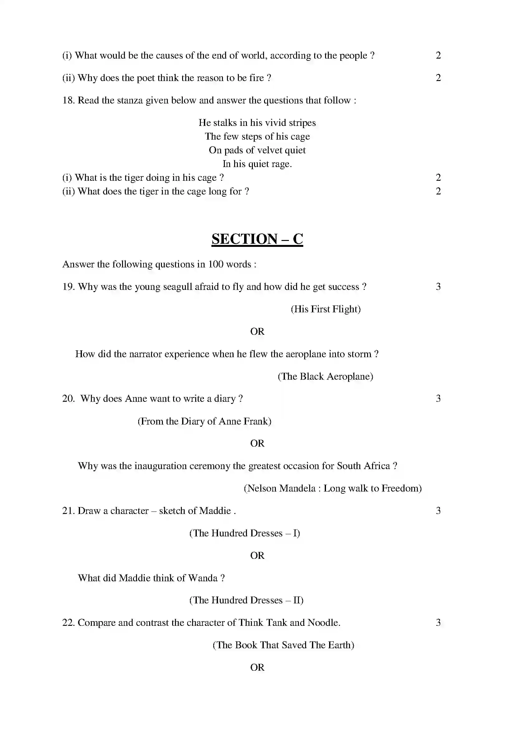 RBSE Class 10th 2022 English (comp.) Model Papers Sample Papers 7