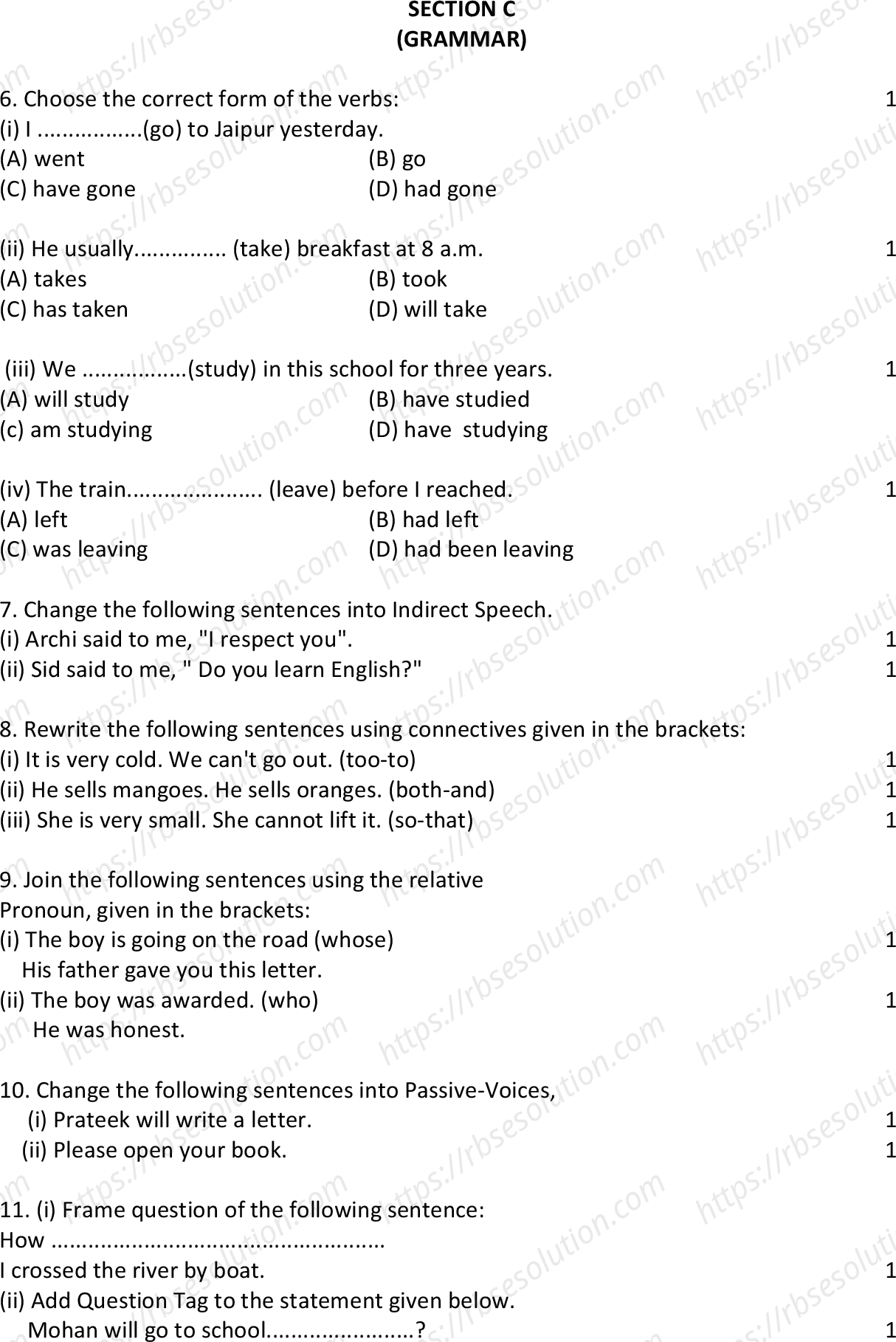 RBSE Class 10th 2023 English Sample Papers 5