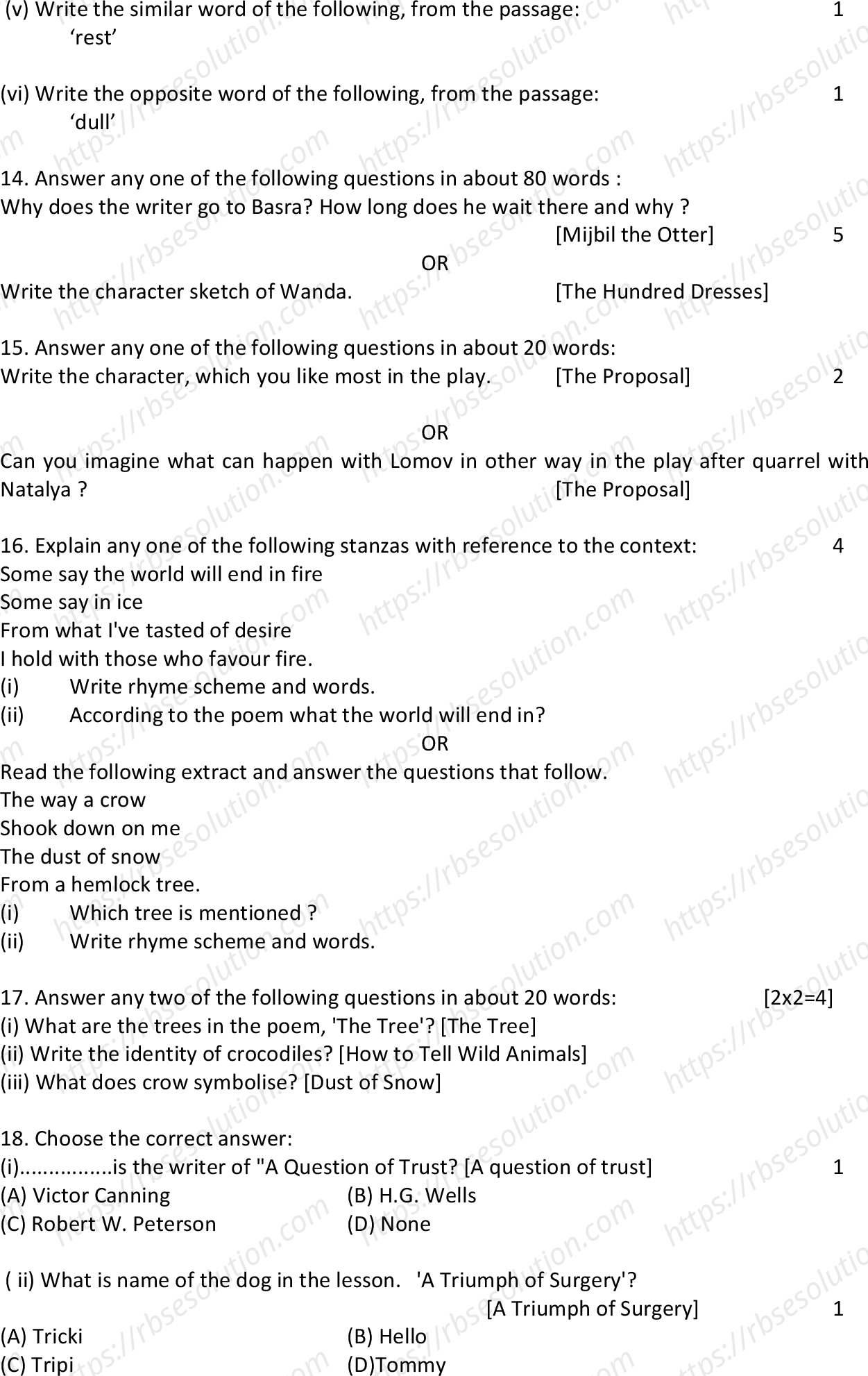 RBSE Class 10th 2023 English Sample Papers 7