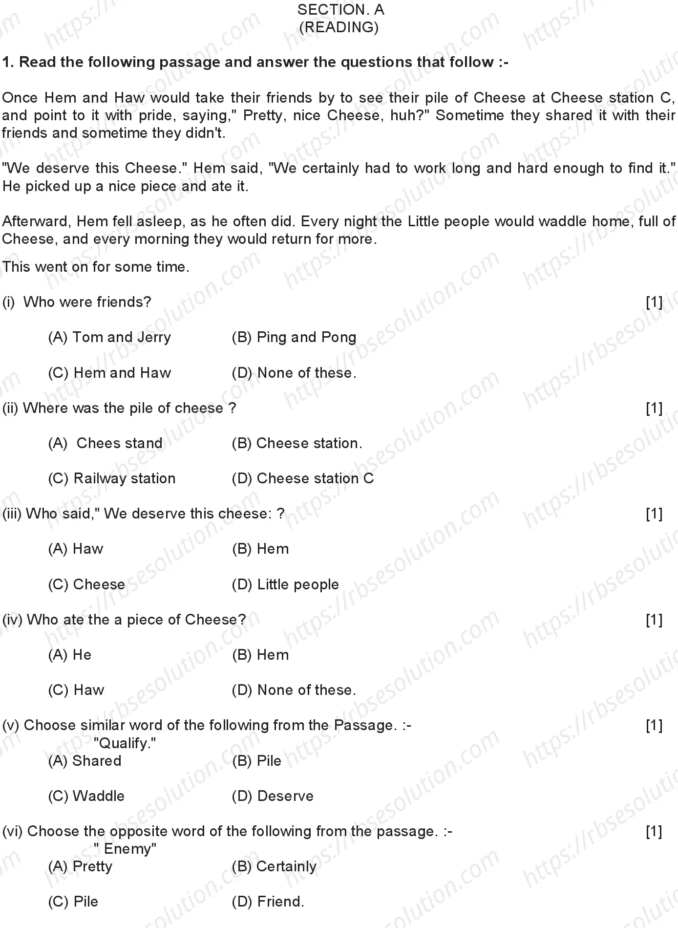 RBSE Class 10th 2024 English Sample Papers 3
