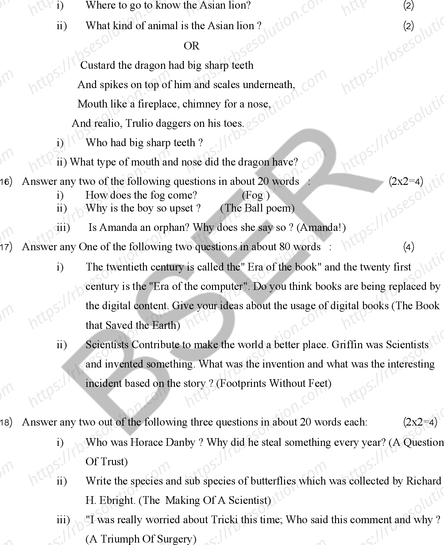 RBSE Class 10th 2025 English Sample Papers 11