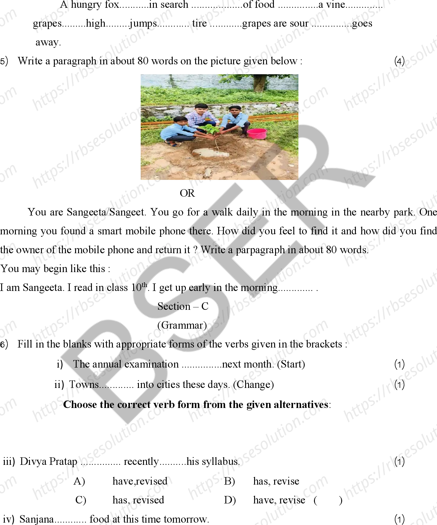 RBSE Class 10th 2025 English Sample Papers 7