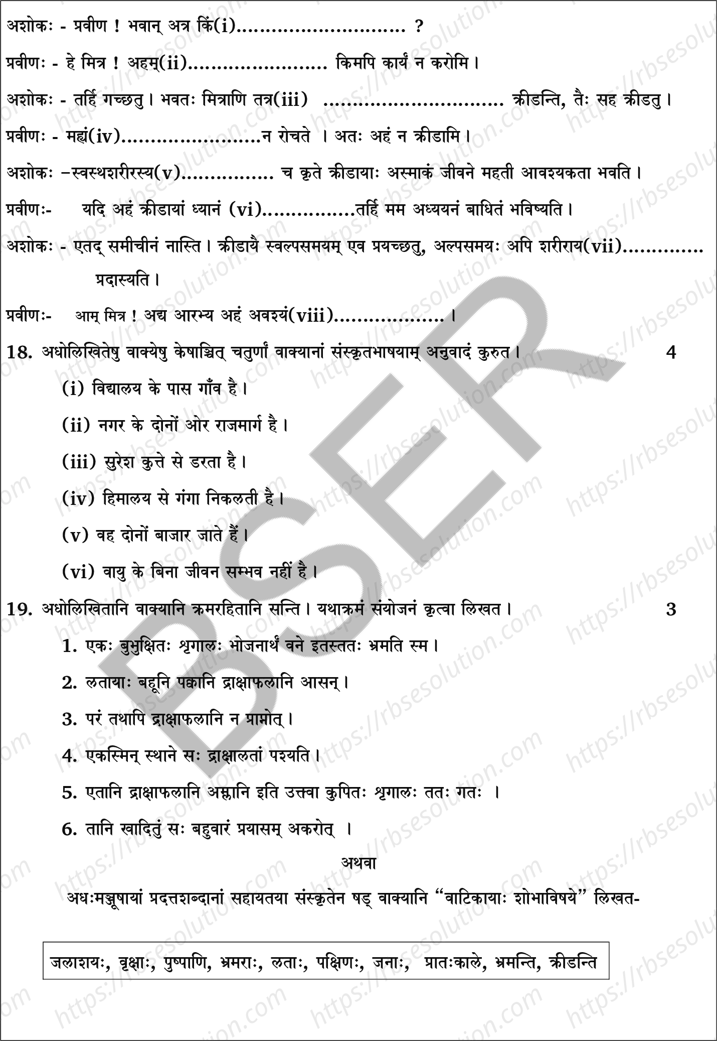 RBSE Class 10th 2025 Sanskrit Sample Papers 10