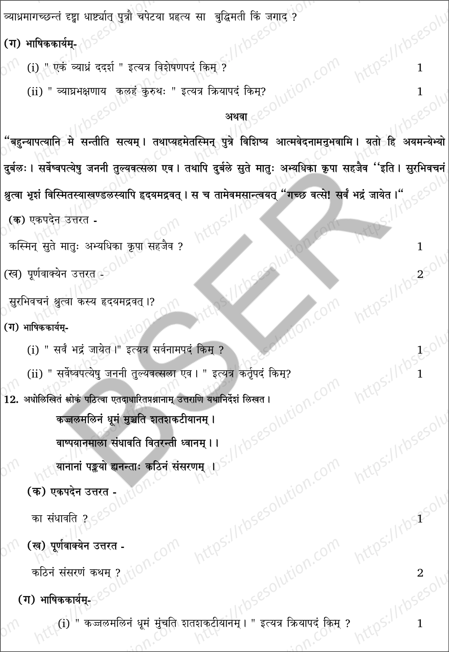 RBSE Class 10th 2025 Sanskrit Sample Papers 6