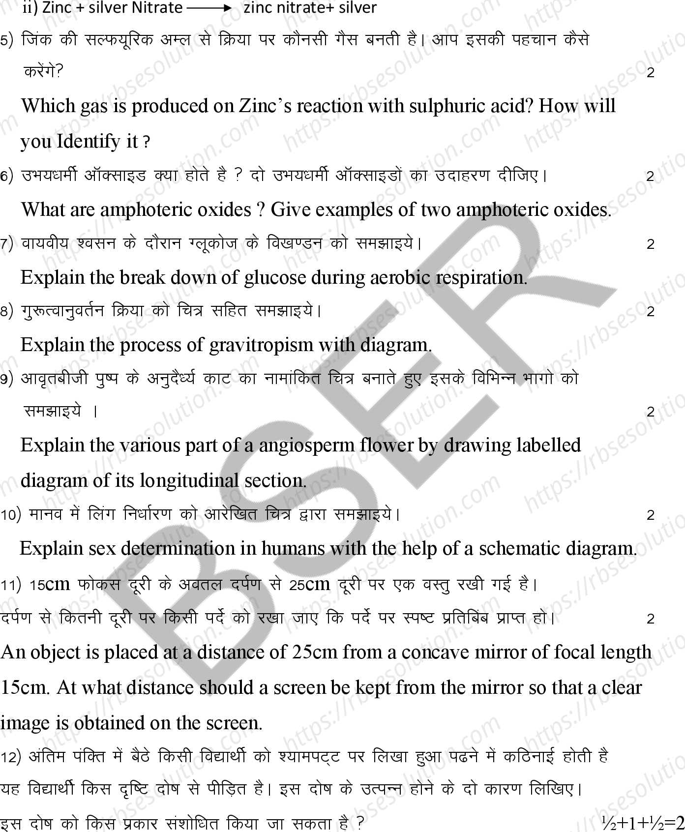 RBSE Class 10th 2025 Science Sample Papers 8