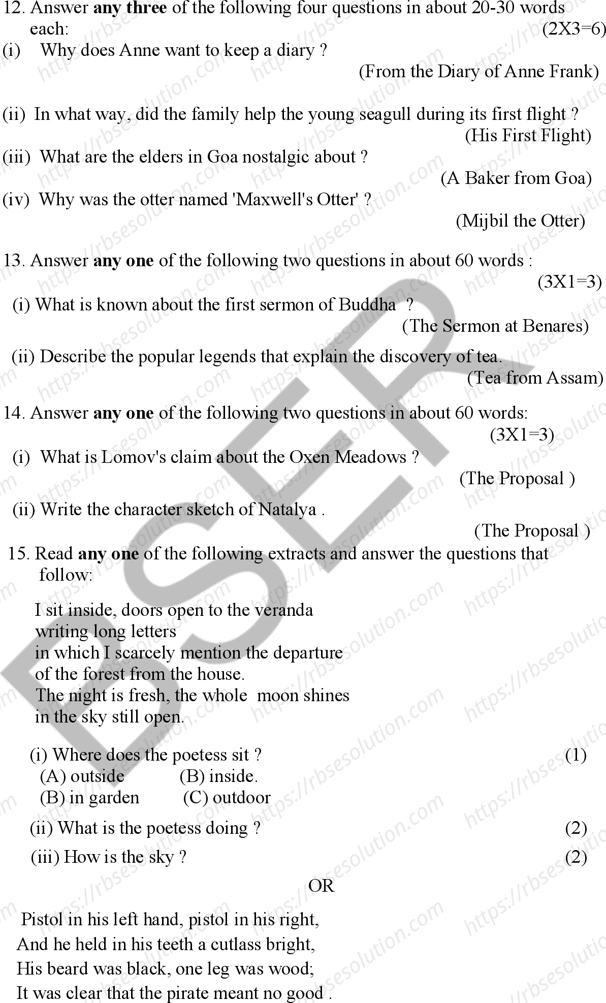 RBSE Class 10th 2026 English Sample Papers 9