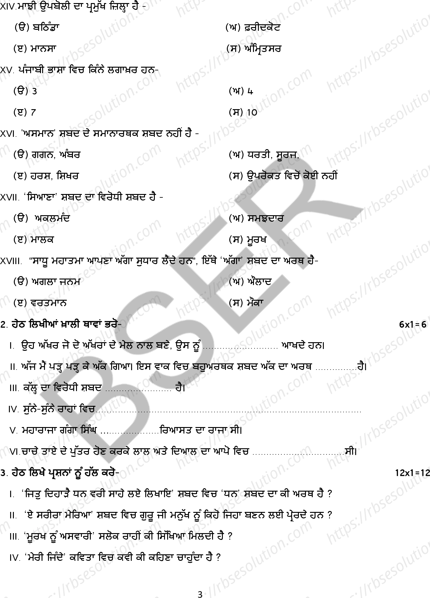 RBSE Class 10th 2026 Punjabi Sample Papers 4