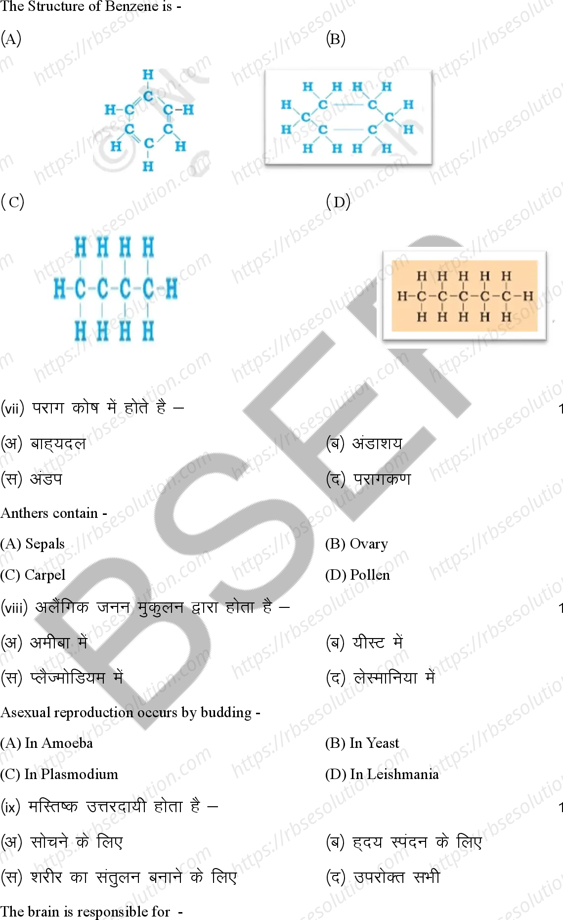 RBSE Class 10th 2026 Science Sample Papers 5