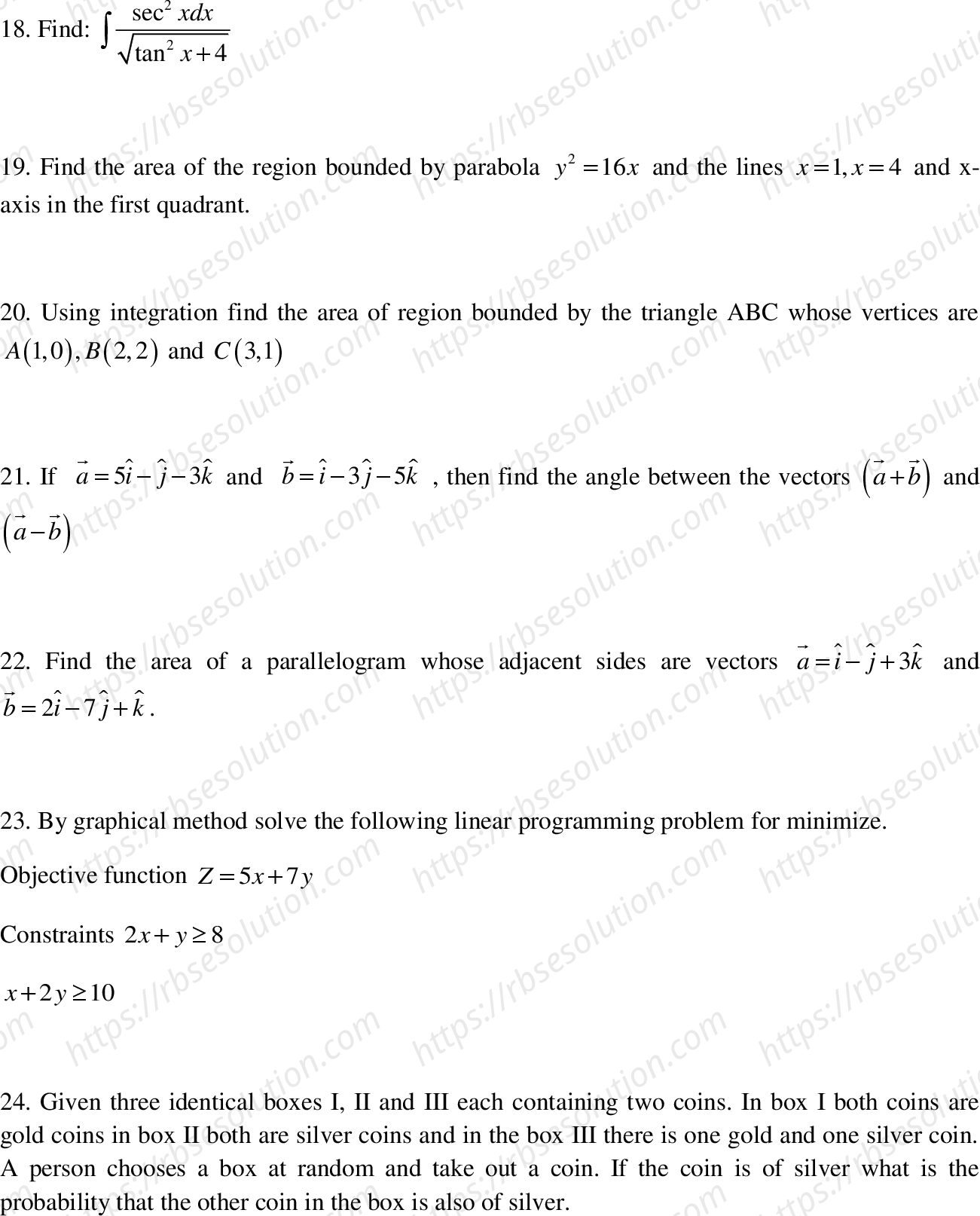 RBSE Class 12th 2020 Mathematics Model Papers Sample Papers 3