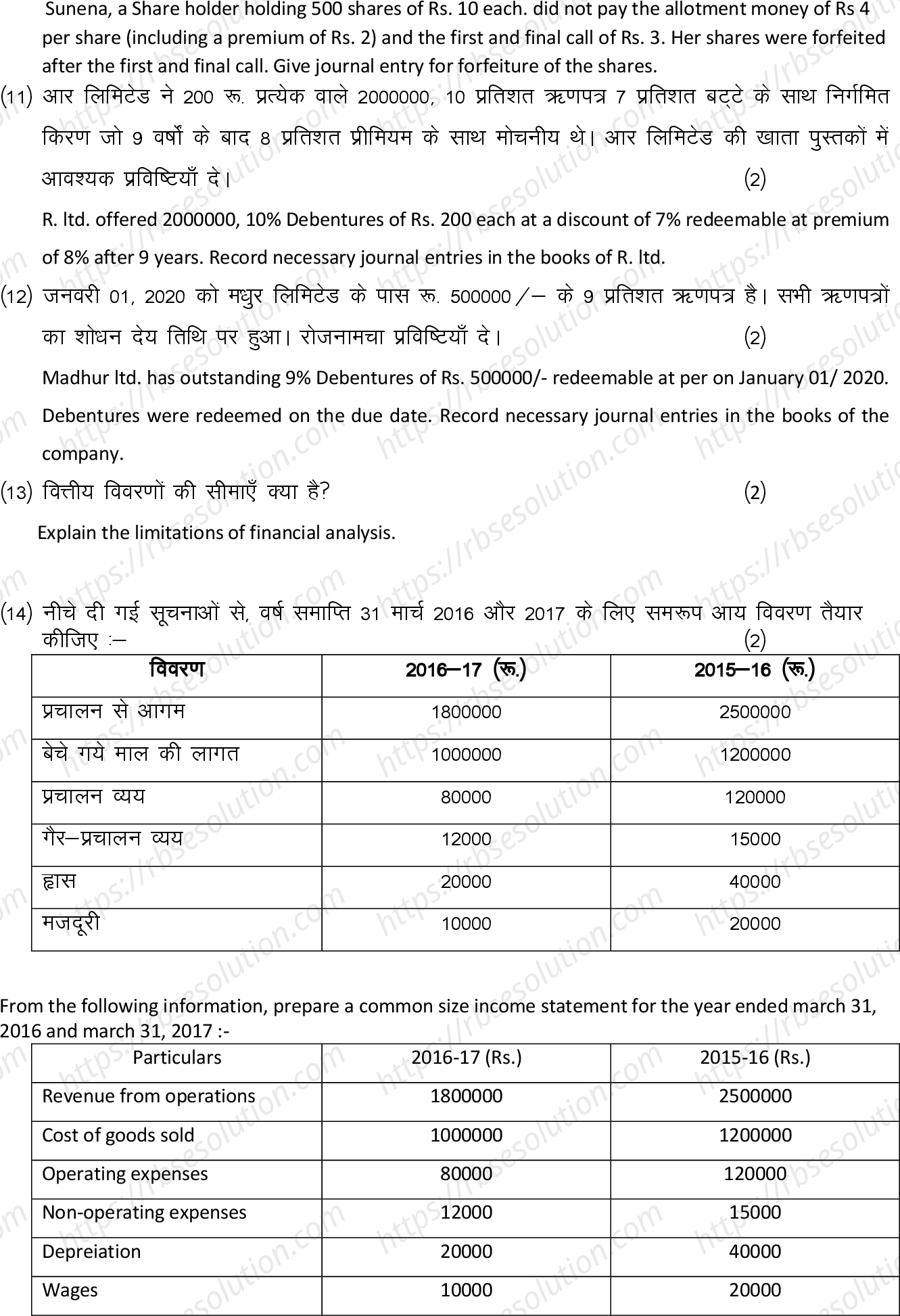 RBSE Class 12th 2022 Accountancy Model Papers Sample Papers 6