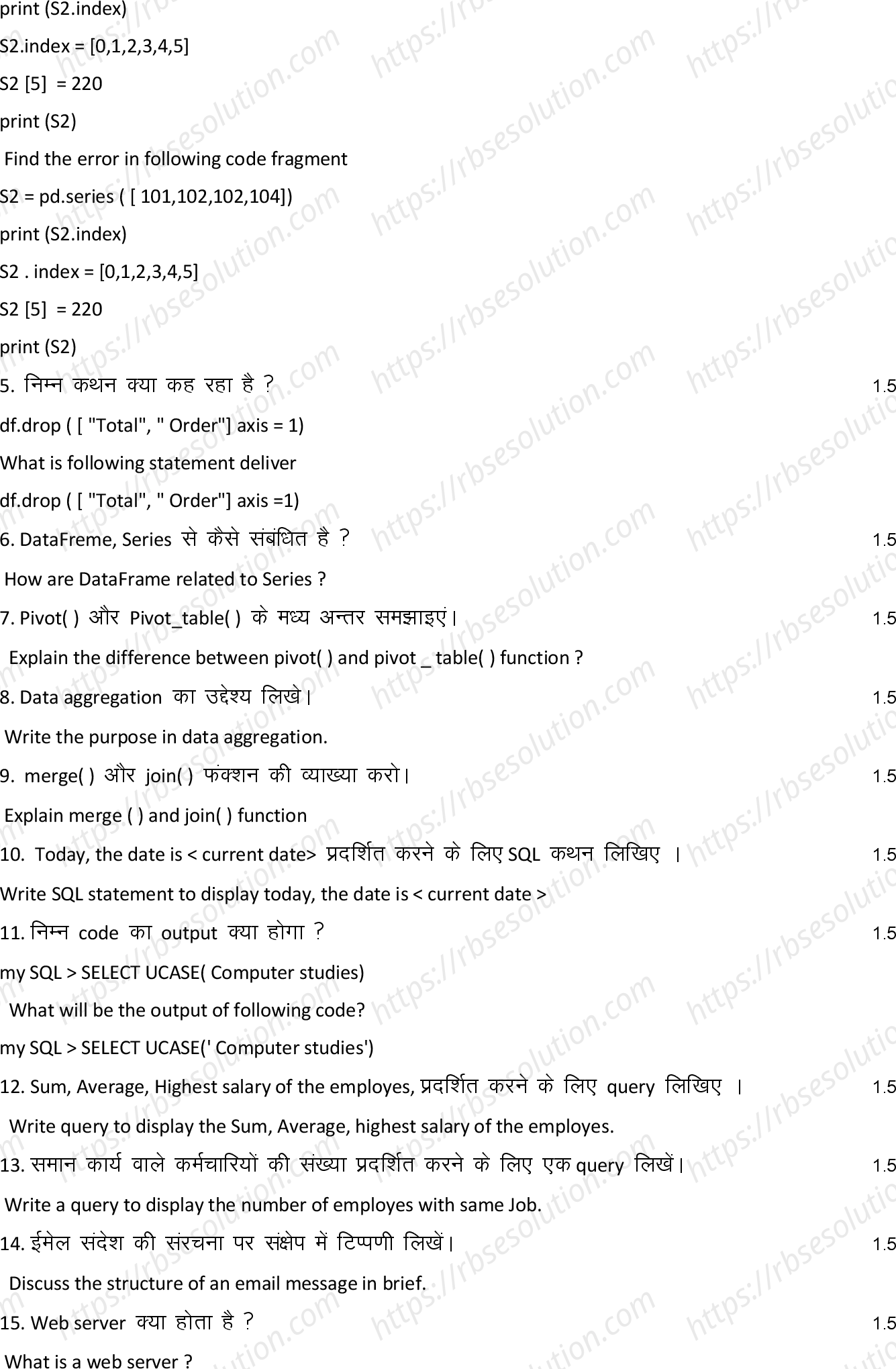 RBSE Class 12th 2022 Information Practices Model Papers Sample Papers 4