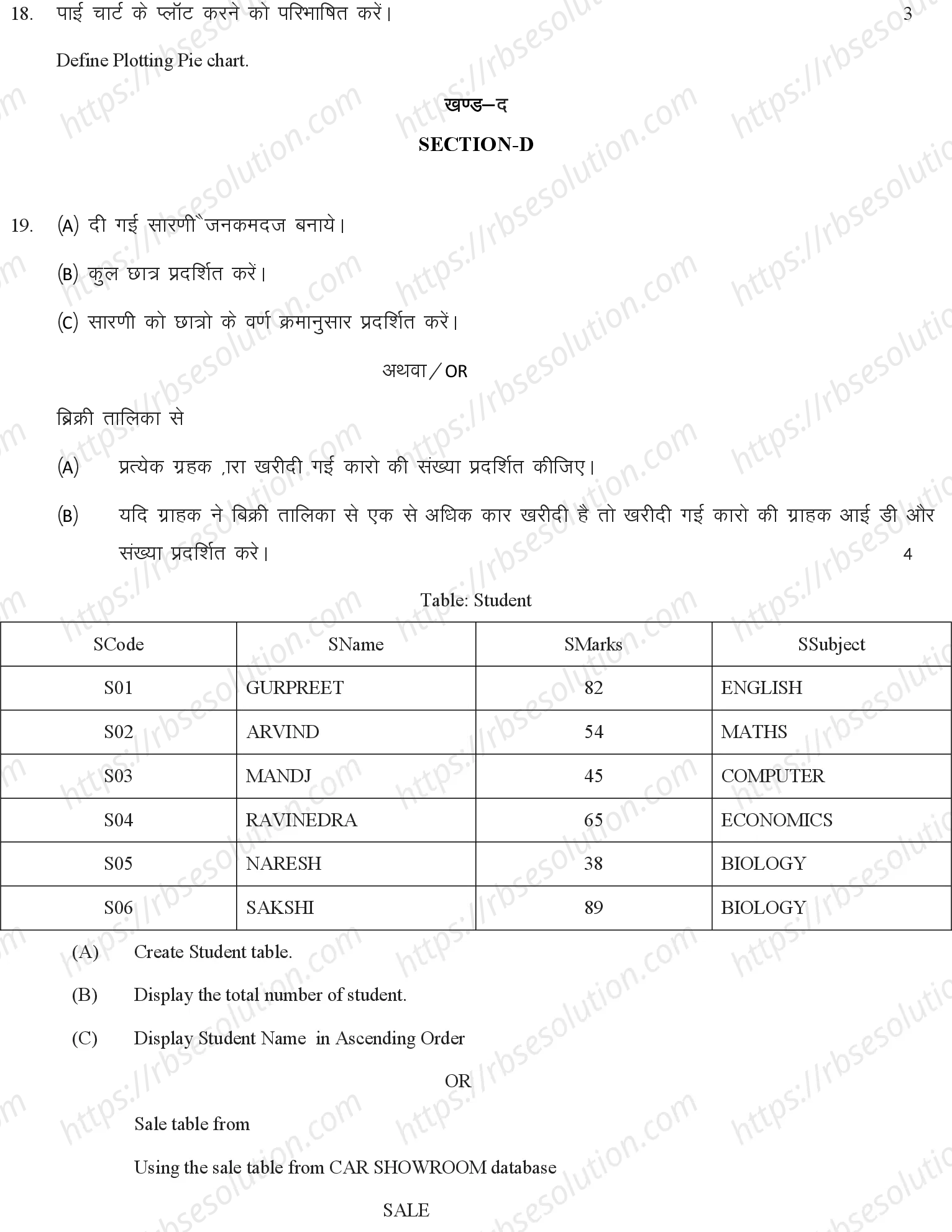 RBSE Class 12th 2023 Information Practice Sample Papers 7
