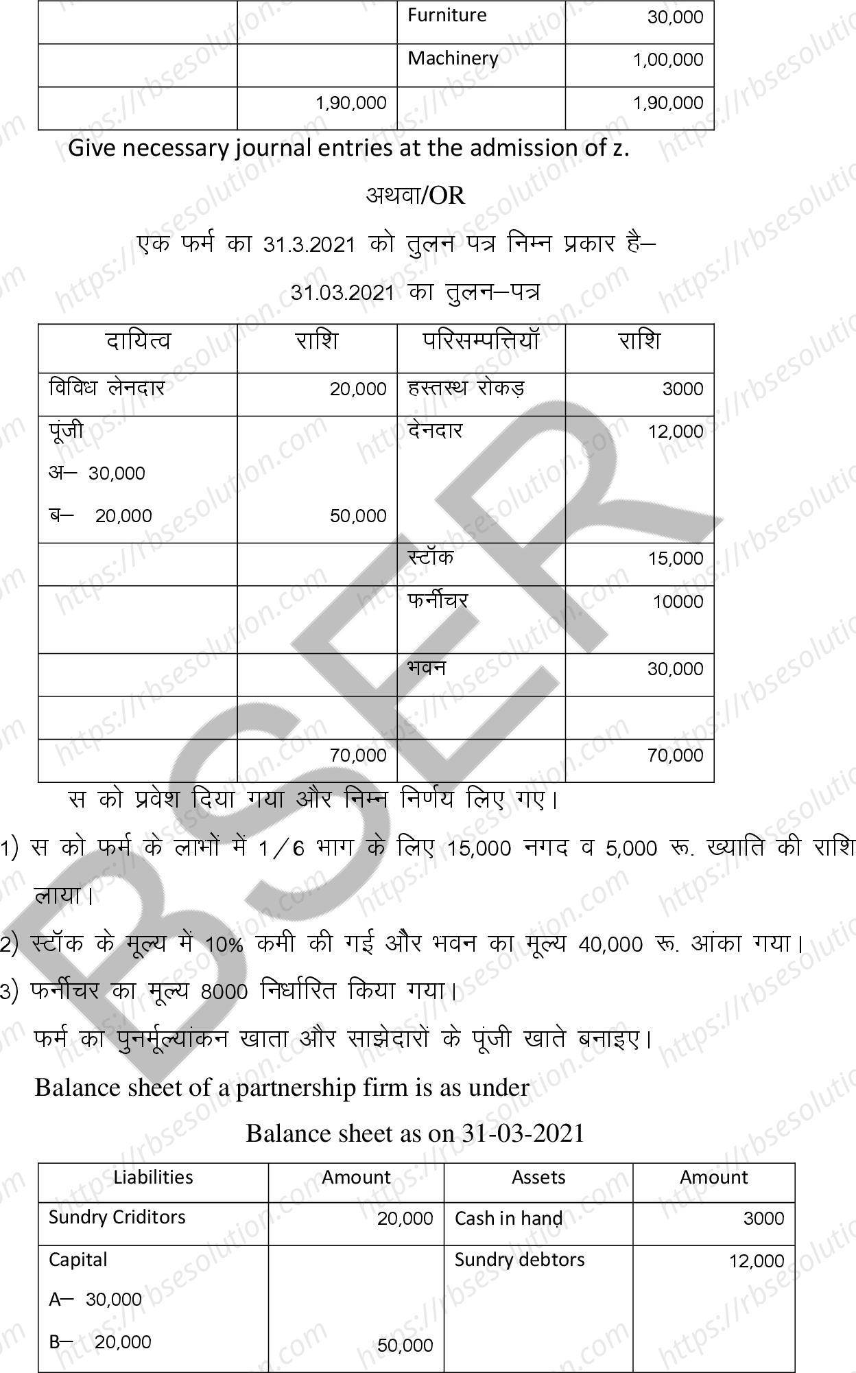 RBSE Class 12th 2025 Accountancy Sample Papers 14