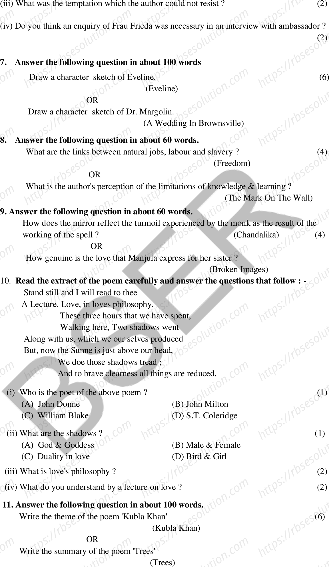 RBSE Class 12th 2025 English Literature Sample Papers 6