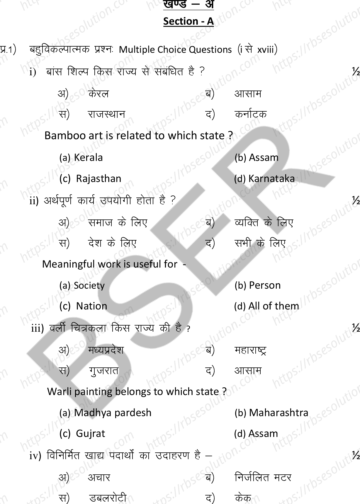 RBSE Class 12th 2025 Home Science Sample Papers 4