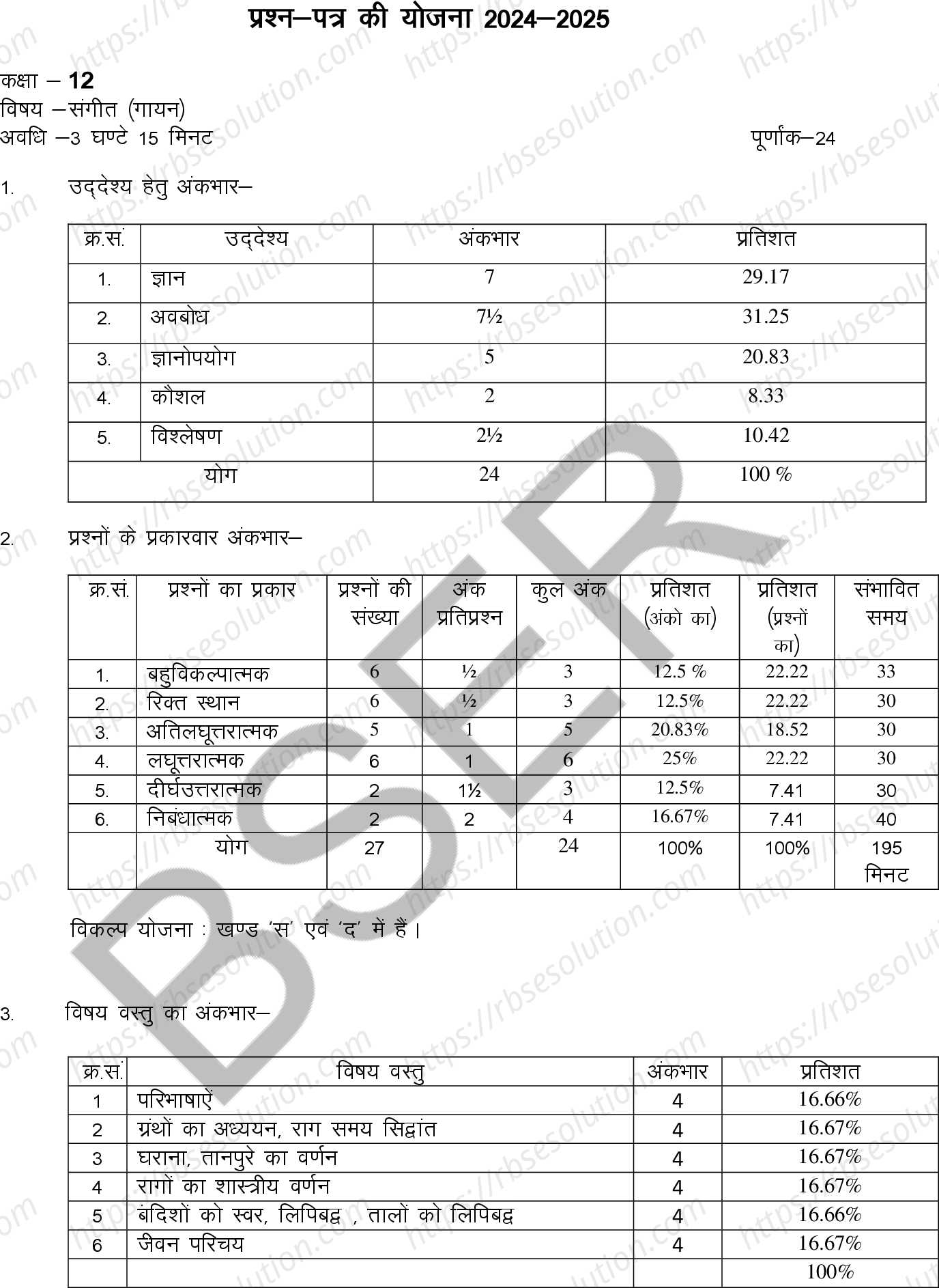 RBSE Class 12th 2025 Vocal Music Sample Papers 0