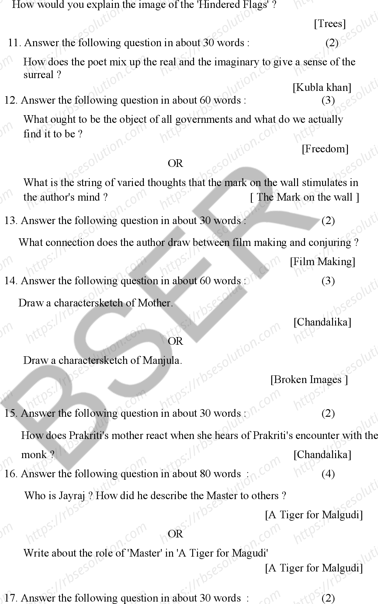 RBSE Class 12th 2026 English Literature Sample Papers 8