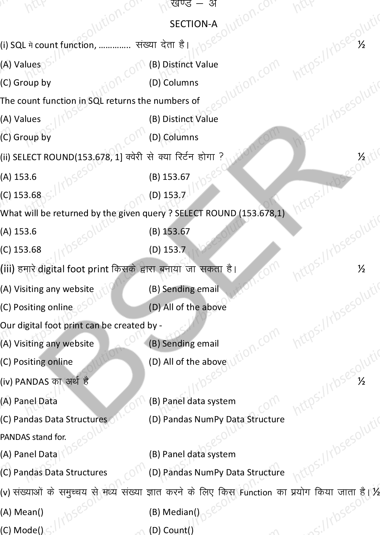 RBSE Class 12th 2026 Informatics Practices Sample Papers 3
