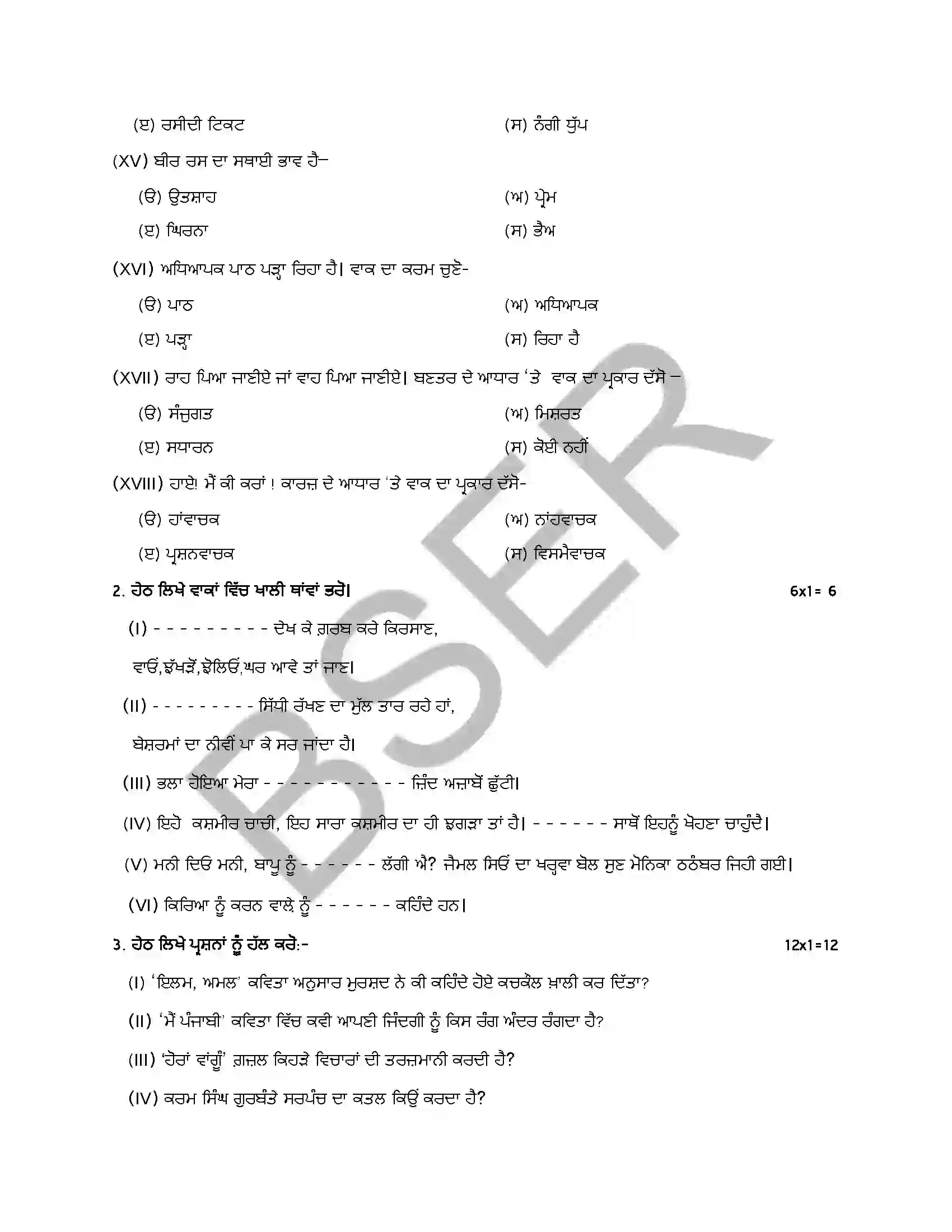 RBSE Class 12th 2026 Punjabi Literature (Opt. Subject) Sample Papers 5