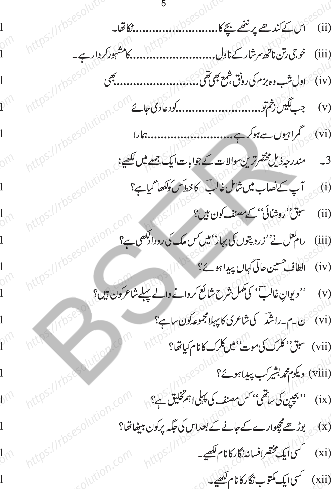 RBSE Class 12th 2026 Urdu Literature Sample Papers 6