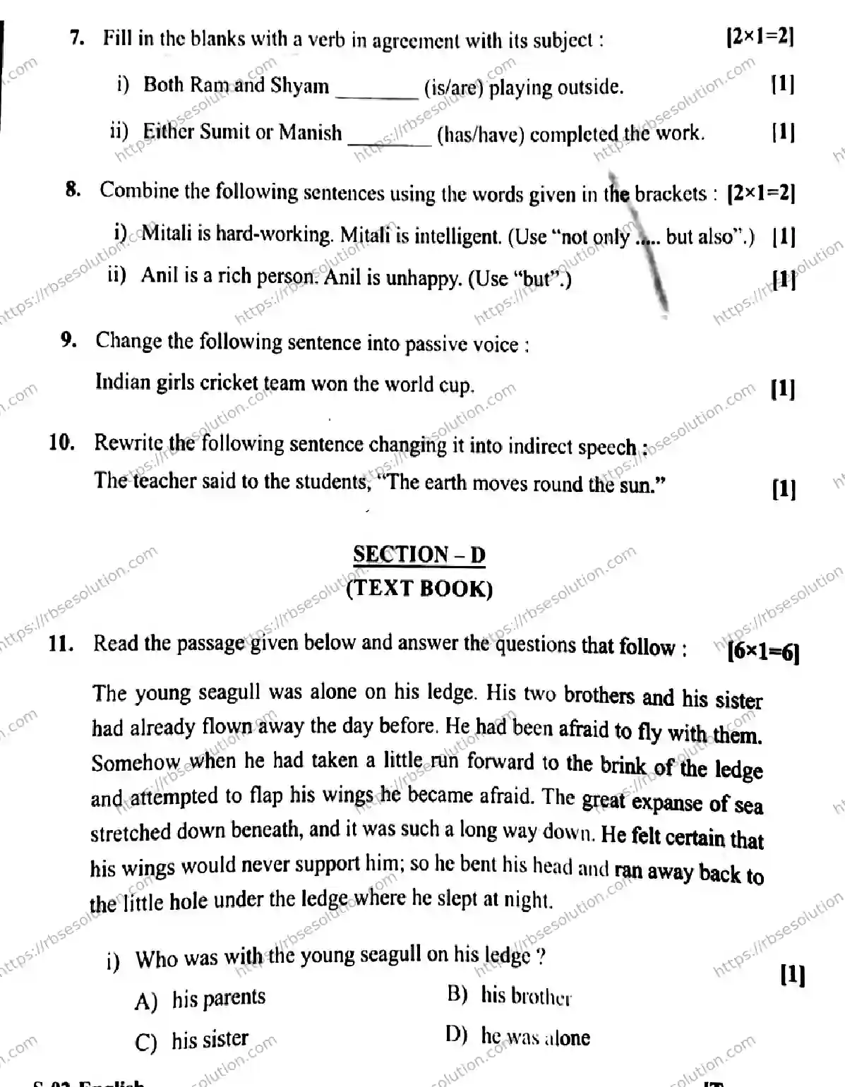 RBSE Class 10th 2026 ENGLISH-S-02 Previous Year Papers 6