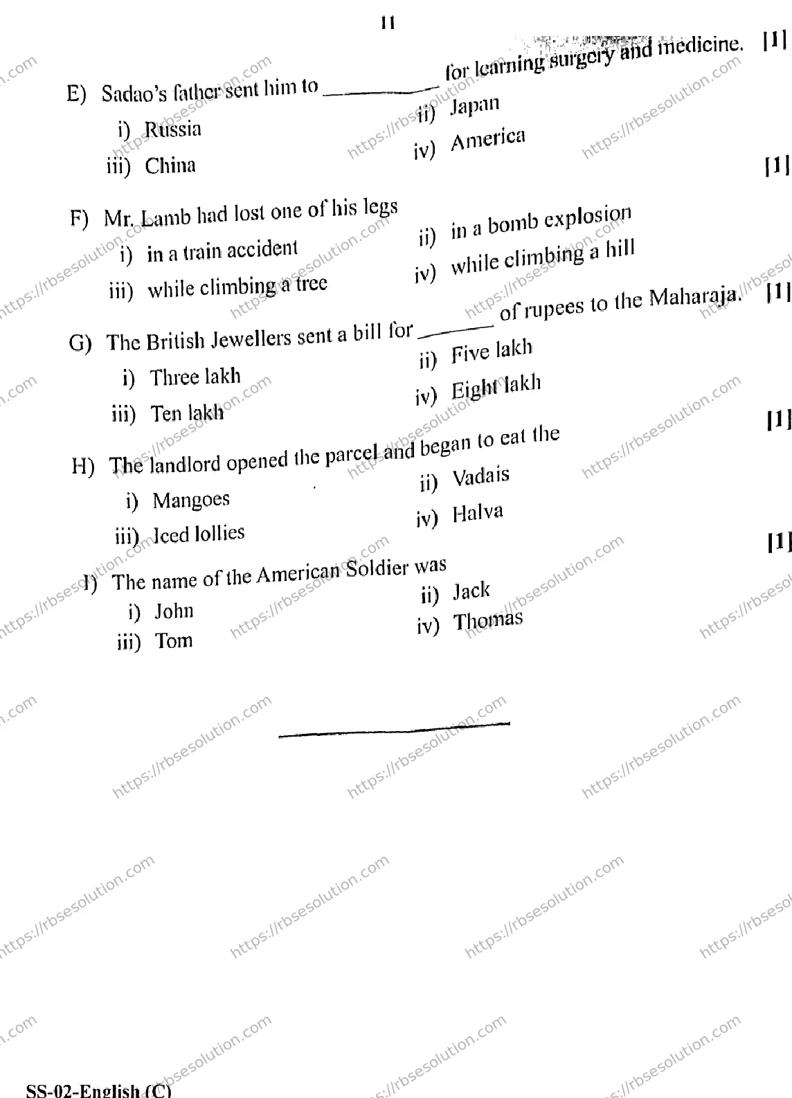 RBSE Class 12th 2026 ENGLISH-SS-02 Previous Year Papers 10