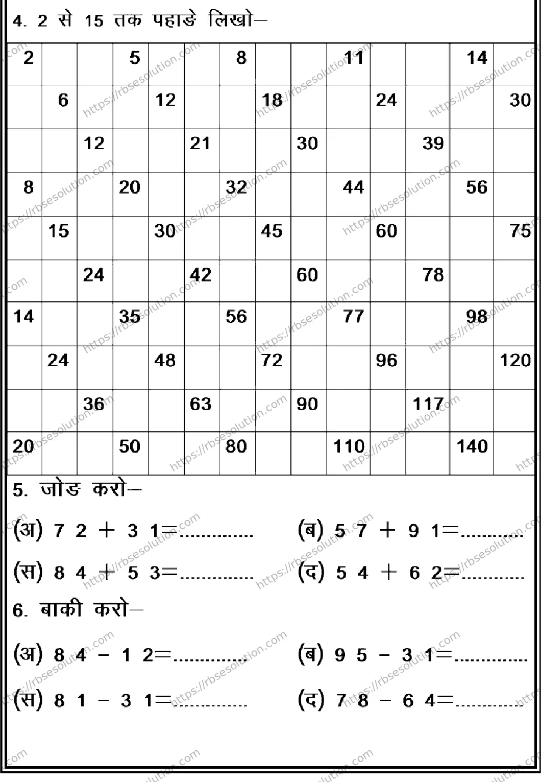 RBSE Class 1st 2026 MATHEMATICS-120326 Previous Year Papers 2