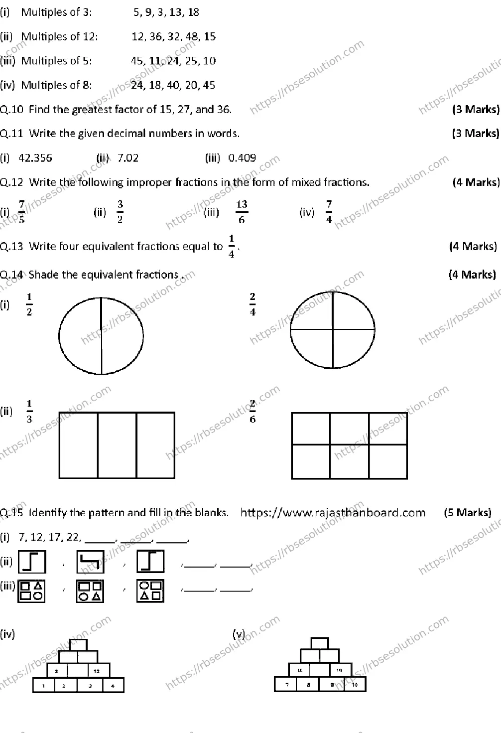 RBSE Class 5th 2026 HALF-YEARLY-MATHEMATICS-011225 Previous Year Papers 1