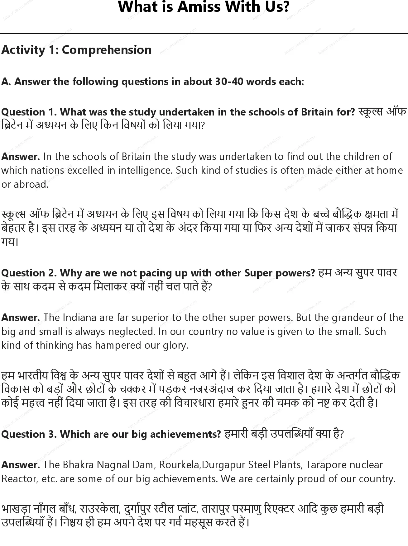 RBSE Class 10th अंग्रेज़ी What is Amiss With Us Solutions 0