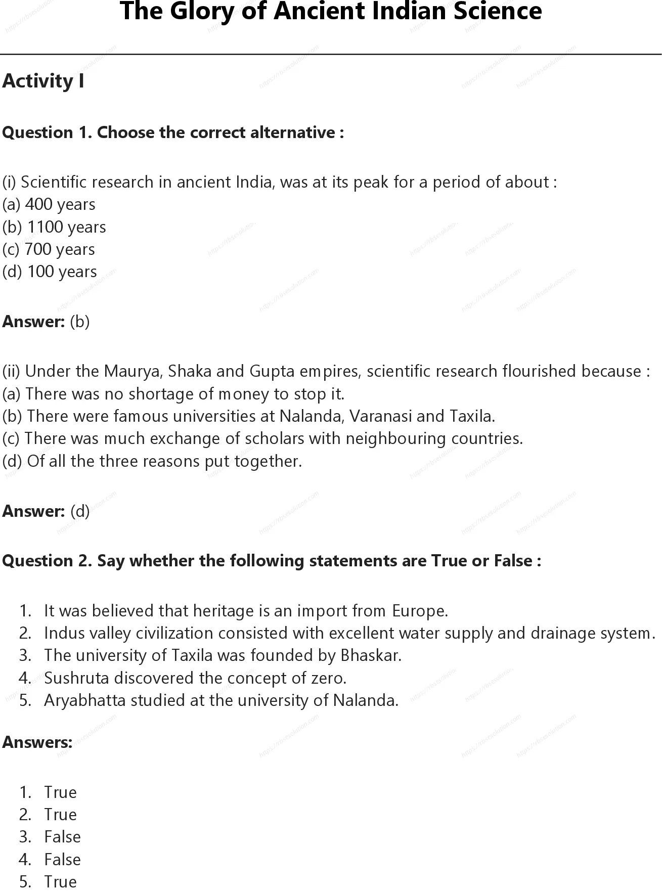 RBSE Class 7th अंग्रेज़ी The Glory of Ancient Indian Science Solutions 0