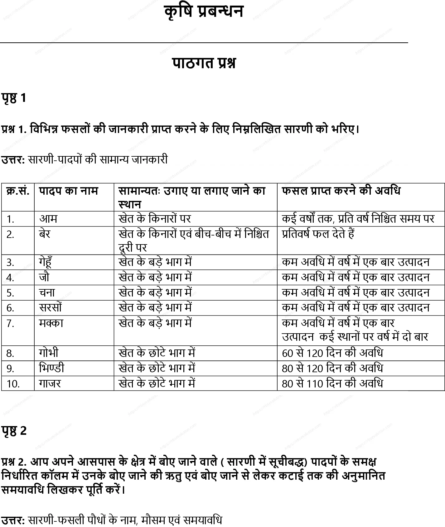 RBSE Class 8th विज्ञान कृषि प्रबन्धन Solutions 0