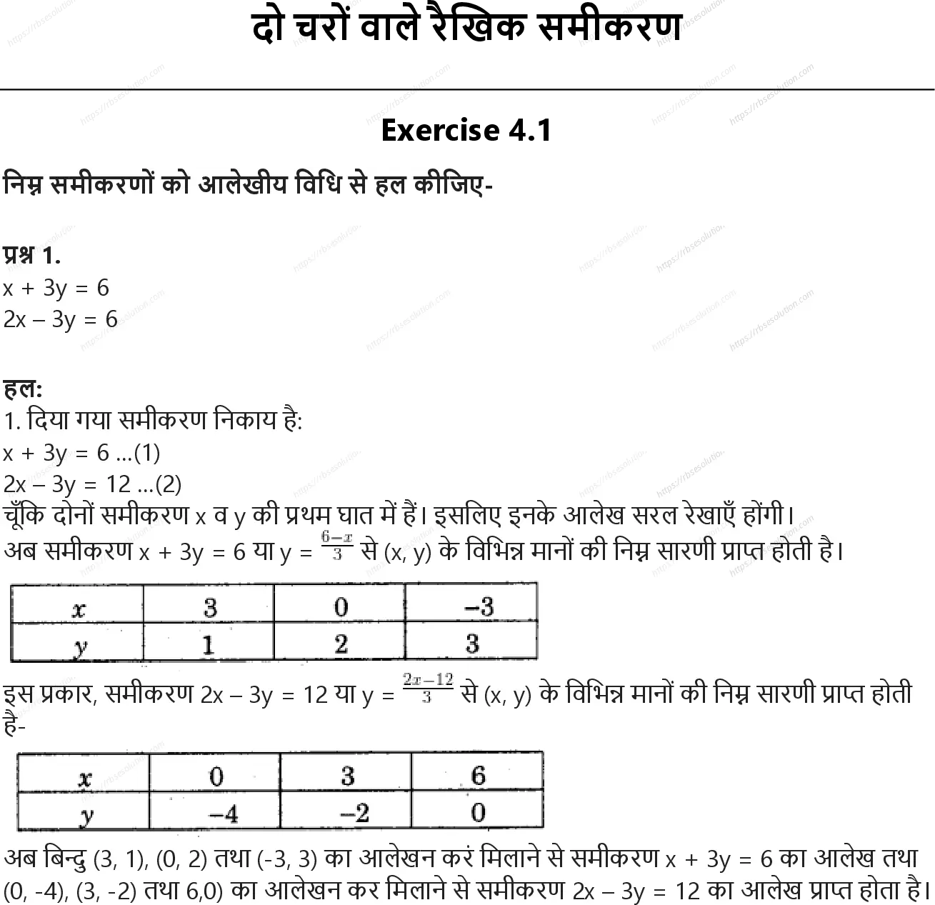 RBSE Class 9th गणित दो चरों वाले रैखिक समीकरण Solutions 0