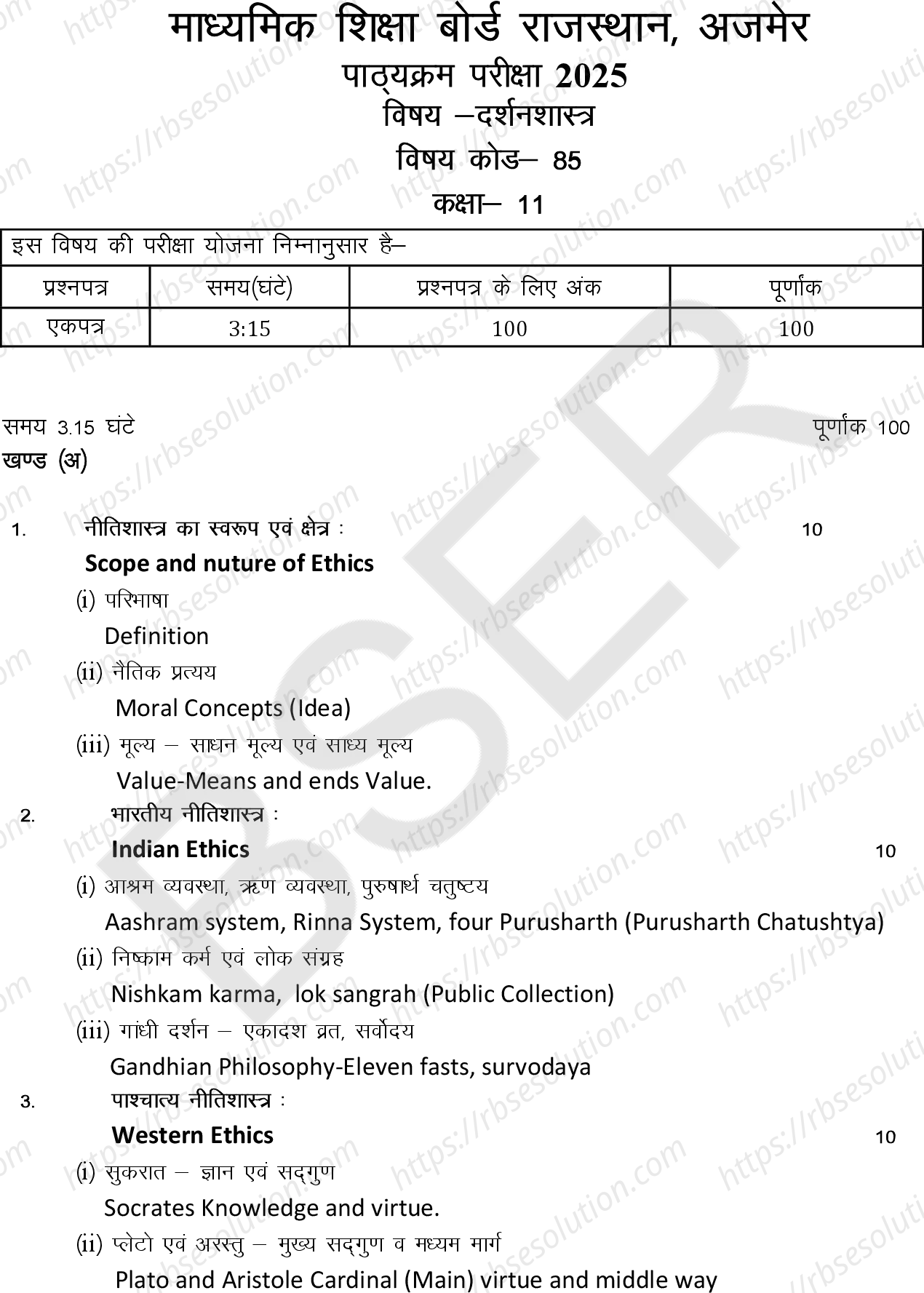 RBSE Class 11th 2025 Philosophy Syllabus 0